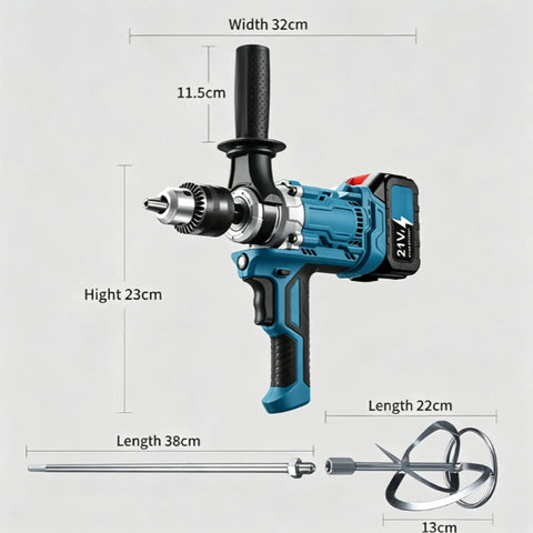 Cordless Drill And Cement Mixer With 2 Speed Torque Control Plus 180 Degree Swivel Handle For Mortar Grout And Wood Drilling Built Like A Tank To Crush Heavy Mixes With Zero Sweat dimensions and design details