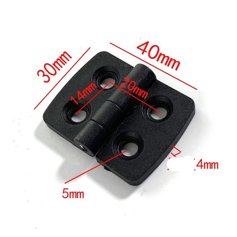 10 Pack Nylon Plastic Butt Hinges in Black for Wooden Boxes, showing dimensions and wear resistant design.