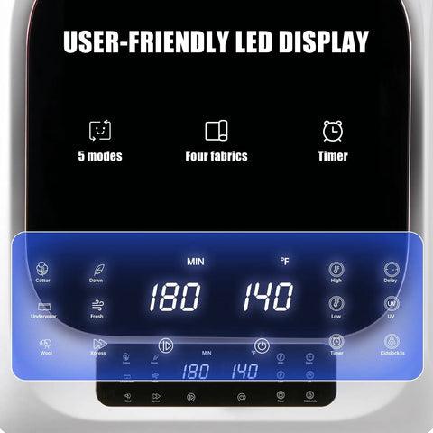 User-friendly LED display showing settings for the Straight Up Solid Portable Washer And Dryer Combo.