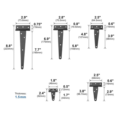 Hella Sturdy Heavy Duty T Shaped Black Iron Barn Door Hardware Kits Built Tight For Rustic Kitchen Cabinets Secure Wardrobes And Patio Gate Brackets Pair dimensions diagram.