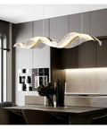 Modern Led Chandelier With Water Ripple Effect Top Shelf Dimmable Pendant Light For Dining And Living Rooms 180 cm over kitchen table.
