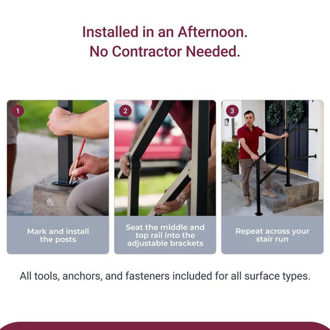 Installation steps for Nifty And Rock Solid Two To Three Step Stair Handrail Kit With 40 Inch Top Rail for easy home setup.