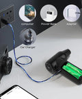 Cordless Electric Air Duster With 3 Gear Mini Portable Jet Dry Blower charging setup shown with camera and phone nearby
