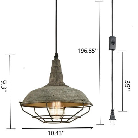 Farmhouse Plug In Pendant Light With 16 Feet Hanging Cord And Wire Cage Shade In Dark Charcoal Gray Finish For A Cool Industrial Chic Vibe