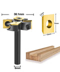 Built Tough Two Flute Wood Planer Router Bit Featuring Premium Carbide Inserts And Ats Coated Edges For Dead Flat Spoilboard Surfacing and Slab Jointing Exactly Thirty Eight Point One Millimeters with detailed views of sizes.