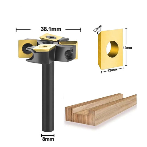 Heavy Hitter Two Flute Router Bit For Wood Planing And Spoilboard Surfacing Featuring Premium Carbide Insert With ATS Coating, 38mm cutter, 8mm shank.