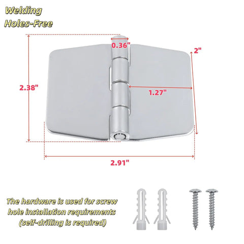 Heavy Duty Weld On Hinges Set Of Four 2.91 By 2.38 Inches 0.08 Inch Thick 304 Stainless Steel Butt Hinge Rust Resistant For Gates Trailers And Garage Doors Weldable Metal Hardware displaying detailed measurements