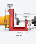 Side view of Pocket Hole Jig System with Aluminum Alloy Construction for precise cabinet making, featuring detailed measurements.