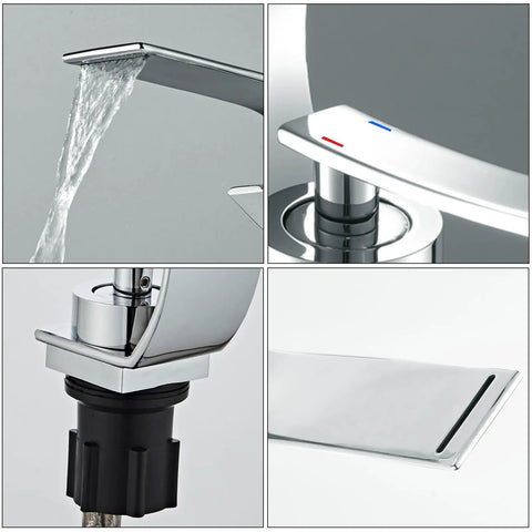 Close-up of Chrome Single-Hole Vanity Faucet With Touch On, Low Arc Modern Bathroom Sink Faucet highlighting ceramic valve and controls