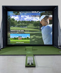 Indoor Golf Simulator Studio Bundle With 10 Foot Enclosure Impact Screen Launch Monitor Premium Turf Ceiling Projector And Laptop Package For Realistic Data Feedback And Immersive Virtual Rounds