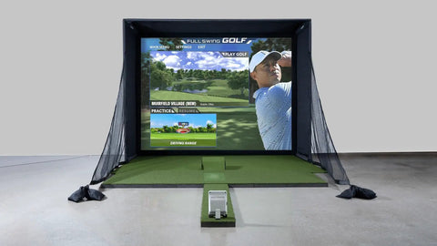 Indoor Golf Simulator Studio Bundle With 10 Foot Enclosure Impact Screen Launch Monitor Premium Turf Ceiling Projector And Laptop Package For Realistic Data Feedback And Immersive Virtual Rounds