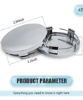 Pack Of 4 Universal Car Wheel Hub Caps 2.36 Inch Outer Diameter 2.2 Inch Inner Diameter Snap In Rim Covers Silver, side view with dimensions.