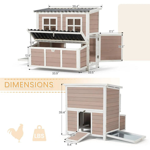 Dimensions of 40 Inch Wooden Chicken Coop With 3 Lockable Nesting Boxes For 4 To 6 Chickens Outdoor Hen House With Removable Tray.