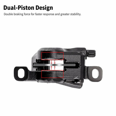 Complete Hydraulic Disc Brake Conversion Kit For Mountain Bikes With Two Ventilated Steel Rotors And Heavy Duty Metal Levers offering dual-piston brake caliper design.