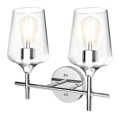 Chrome Two Light Bathroom Fixture With Clear Glass Wall Mount Sconce Dope Modern Farmhouse Vanity Lighting For Your Bath Industrial Style Bath Light Durable Metal Finish Easy Bulb Upgrade