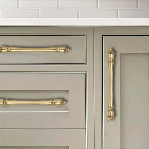 18 Inch Hole Center Cabinet Pulls Champagne Bronze Heavy Duty Solid Warm Brass Drawer Handles For Kitchens And Bathrooms Durable Cabinet Hardware With 20 Inch Overall Length Comfortable Grip And Versatile Fit For Cabinets Drawers And Doors shown on gray cabinetry