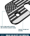 Aluminum Alloy Sun Visor Repair Kit For Jeep Wrangler JK JL And Gladiator Keeps Your Sagging Visor Tight And Secure With Easy Install American Flag Sun Visor Clips For 2018 2019 2020 2021 2022 2023 Models featuring black anodized coating on high-quality aluminum with an American flag design.
