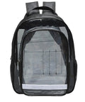 Slick Clear PVC Tool Backpack For Cleanroom Engineers Hauling Laptops And Essential Kits With Cushioned Straps and Reinforced Handles front view.