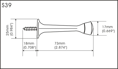 Diagram showing dimensions of Rubber Tip Heavy Duty Solid Door Stop 3 Inch Zinc Die Cast Matte Black Set Of 2