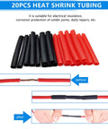 Assorted black and red heat shrink tubing with application steps for electrical insulation and repair.