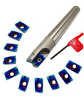 12Pc APMT1604PDER Carbide Milling Inserts Kit For Indexable End Mill Tool Holder And Boring Bar, Three Quarters Inch Shank, Five Point Nine Inch Length, Includes T15 Wrench, Pro Grade Stainless And Hard Steel Ready, with T15 wrench