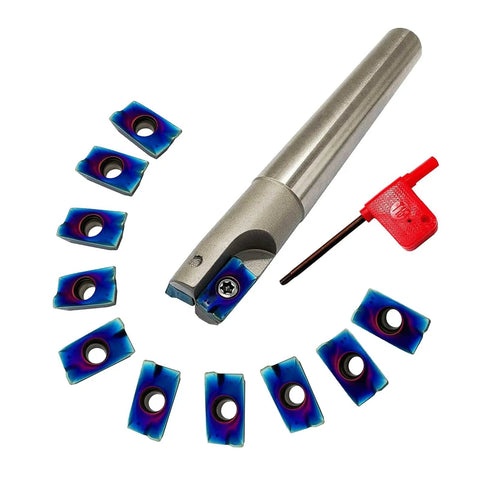 12Pc APMT1604PDER Carbide Milling Inserts Kit For Indexable End Mill Tool Holder And Boring Bar, Three Quarters Inch Shank, Five Point Nine Inch Length, Includes T15 Wrench, Pro Grade Stainless And Hard Steel Ready, with T15 wrench