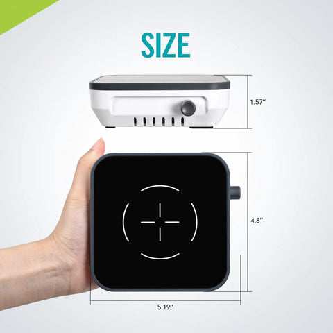 Mini Magnetic Stirrer With Brushless DC Motor 1500 RPM No Heating held in hand showing compact size with dimensions labeled.