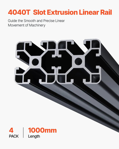 4 Pack 39.4 Inch 4040 T Slot Aluminum Extrusion Profile European Standard Anodized Linear Rail, black 1000mm 6063-T5 rails