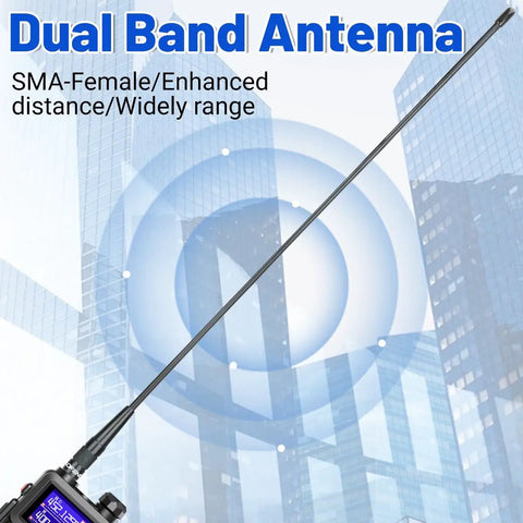 SMA-Female Walkie Talkie Antenna High Gain 2.5dBi VHF UHF Long Range 18.9 Inch Antenna for Two Way Radios in urban setting