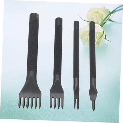 4 Piece Diamond Prong Leather Chisel Hole Punch Kit For Diy Leatherworking 3mm Holes Black Handy Leather Craft Tools For Pros And Hobbyists Great For Belts Wallets Bags And Leather Apparel Durable Steel Construction For Clean Precise Holes on green background with white roses