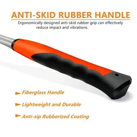 Close-up of anti-skid rubber handle of 28 Oz Welding And Chipping Hammer With Forged Steel One Piece Construction And Shock Reduction Handle