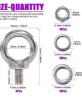 Heavy Duty 36 Piece Stainless Steel M8 Lifting Ring Eye Bolt Kit With 6 Eye Bolts And 10 Lock Nuts 10 Lock Washers And 10 Flat Washers Weatherproof And Rust Resistant For Indoor Outdoor Lifting And Hanging, size chart