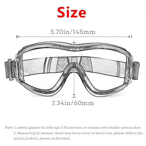 Kids Anti Fog Safety Goggles For Science And Nerf Time, Soft Silicone Nose Cushion And Adjustable Headband with size measurements