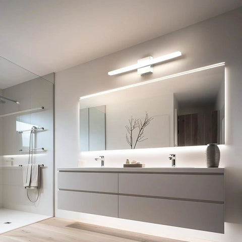 Vanity Light Bars for Bathroom Above Mirror Chrome Finish 24 Inch LED 14W Natural White 4000K Soft Shadow Free Wall Lamp installed