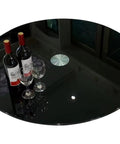 Lazy Susan Turntable Glass Serving Tray For Dining Table 360 Degree Swivel Black Round Rotating Plate with wine and glasses