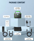 Power On The Go 500W Portable Power Station With 519.48Wh 140400mAh Battery package content with cables and user manual