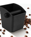 Espresso Knock Box With Large Capacity For Fast Grounds Disposal, Durable Shock Absorbing Puck Bin, shown with coffee beans
