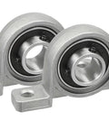 Solid Four Piece Zinc Alloy Pillow Block Bearings Set With Self Aligning Design For Secure Mounting On Shafts With 8mm Or 10mm Or 12mm Bore Sizes To Get Super Smooth Action Zero Wobble While Crushing Hard Jobs At Home Or Garage, 2 bearings close-up