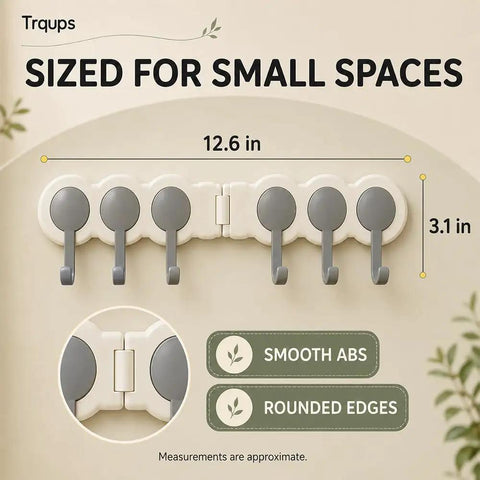 Six Hook Wall Rack Swivels 180 Degrees For Home Use No Hangups Peel Mount Shields Drywall While Securing Towels Keys Firmly Folds Flat