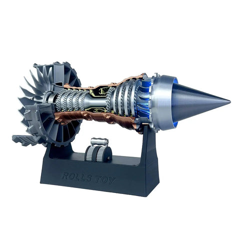 Lab Grade Turbofan Engine Model Kit With LED Light And Adjustable Speed For Aircraft Jet Enthusiasts, Nerdy Fun DIY STEM Project For Adults And Teens, Realistic Collector Display, 28cm, cutaway model on stand