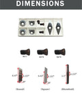Dimensions of Rugged Woodturning Carbide Lathe Tool Set Of 3 With 6 Carbide Inserts Tool Heads showing sizes and shapes.
