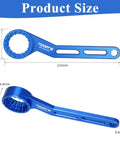 6-In-1 Bike Crank Removal Tool And Bottom Bracket Wrench, blue aluminum, 232mm, product size dimensions.