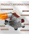 Compact Mini Electric Belt Sander For Desktop DIY Projects, showcasing copper motor, sanding belt, and power switch.