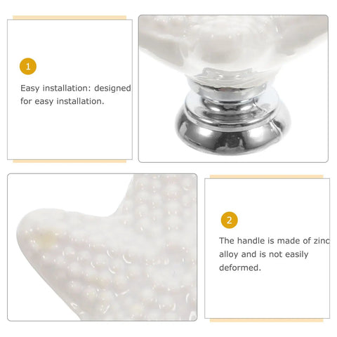 Close-up of a Star Shaped Ceramic Cabinet Pull Handle White Knob For Wardrobe And Dresser Drawers with ergonomic grip.