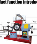 Heavy Duty Rotary Angle Mill Sharpener And Round Circular Saw Blade Grinder With Water Injection Cooling To Burn Off Dust And Keep Carbide Tips Razor Sharp All Day Long showing water tank, grinding wheel, and motor.
