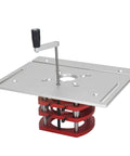 Beefed Up Router Lift System With Aluminum Alloy Manual Lift For Router Table Insert Base Plate And Small Trimming Machine For Plates And Lift Systems Silver, top view