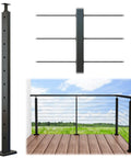 Intermediate Cable Railing Post For Decks 36 Inch Tall 1 Inch Thick Pre Drilled Adjustable Top Mount Black Rectangular Stainless Steel