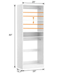 Freestanding Closet System With Adjustable Hanging Rods And Super Sturdy Steel Frame Built For No Sweat Setup And Roomy Multi Purpose Wardrobe Shoe Storage Tower, 80" tall, 25" wide, white steel frame.
