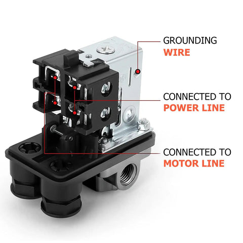 Air Compressor Pressure Switch With Four Way Valve Regulator, 0-180 PSI Adjustable connectors for wires