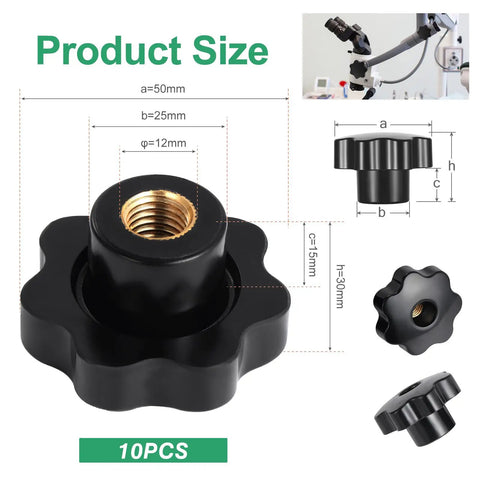 Heavy Hitter 10 Pack M12 Star Clamping Knobs Black Plastic Screw On Machine Handles With Non Slip Grip Makes Quick Work Of Any Garage Job And Keeps Things Tight